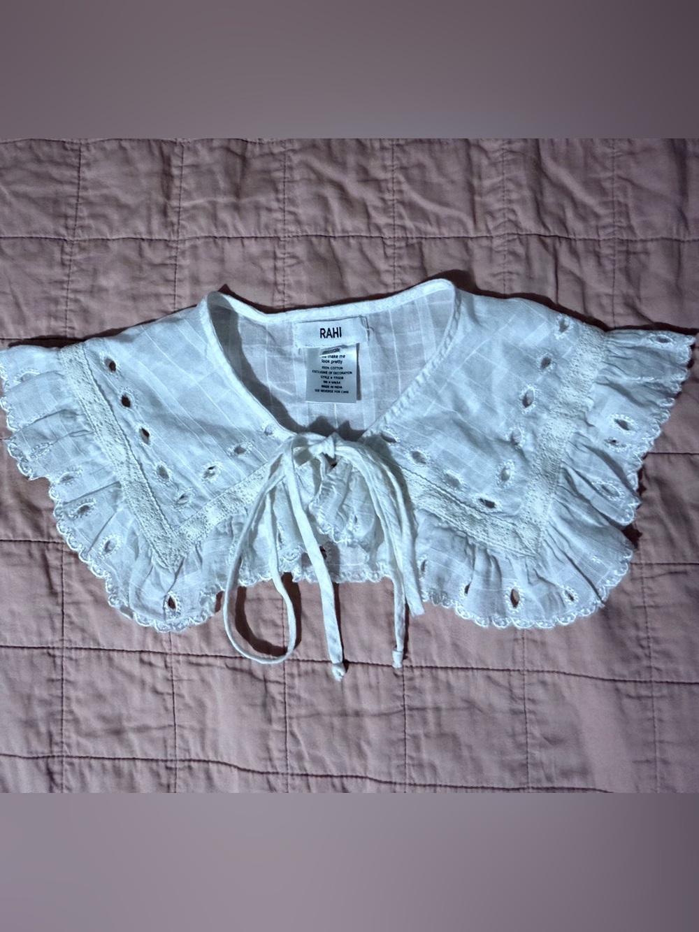 Lace eyelet tie front collar